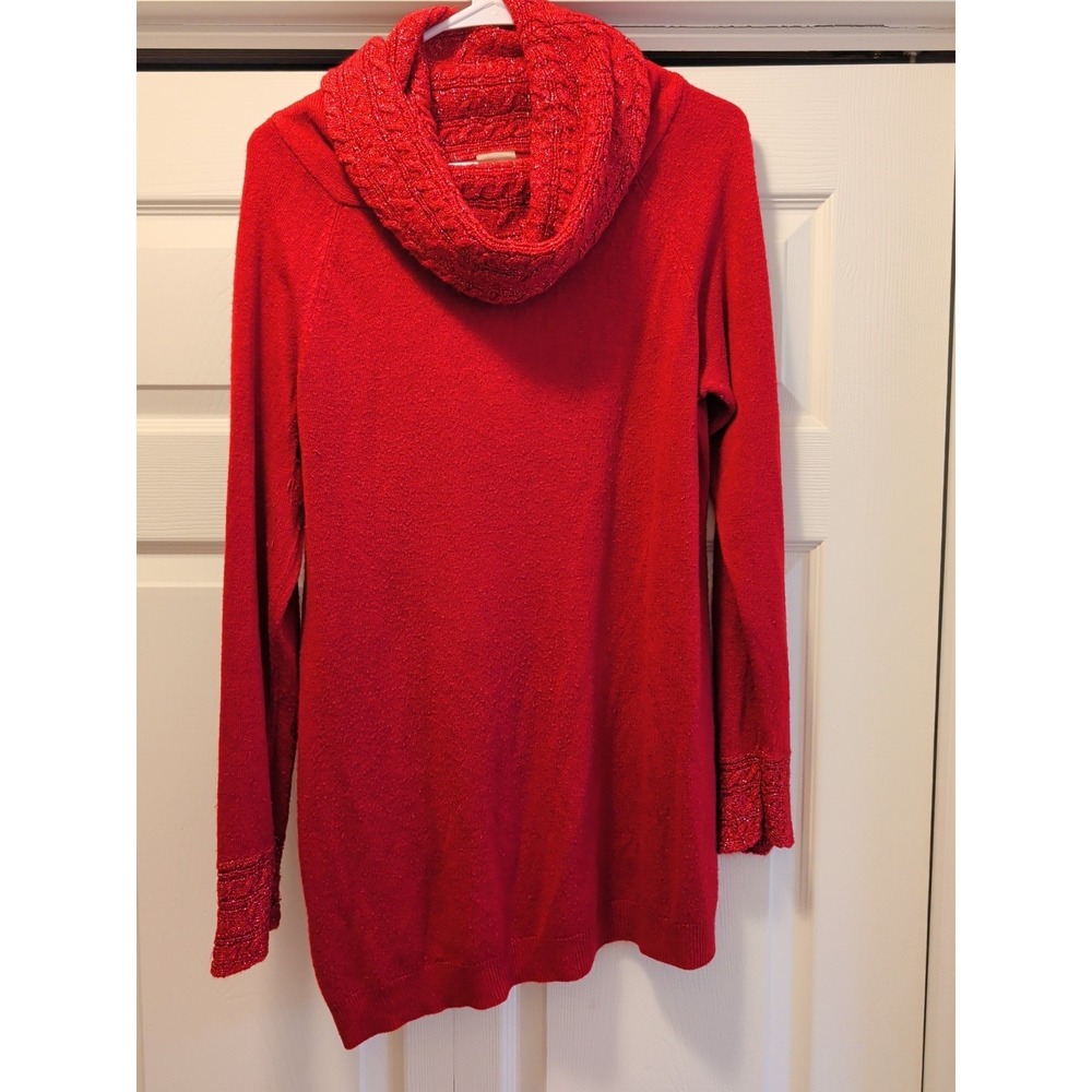 Women's Red White Stag Large 12-14 Turtleneck Sweater Long Sleeve Christmas